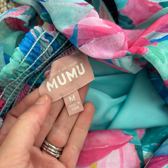 Show Me Your Mumu Reese Ruffle Midi Dress in Hibiscus Punch Crinkle Sz M - Picture 11 of 13